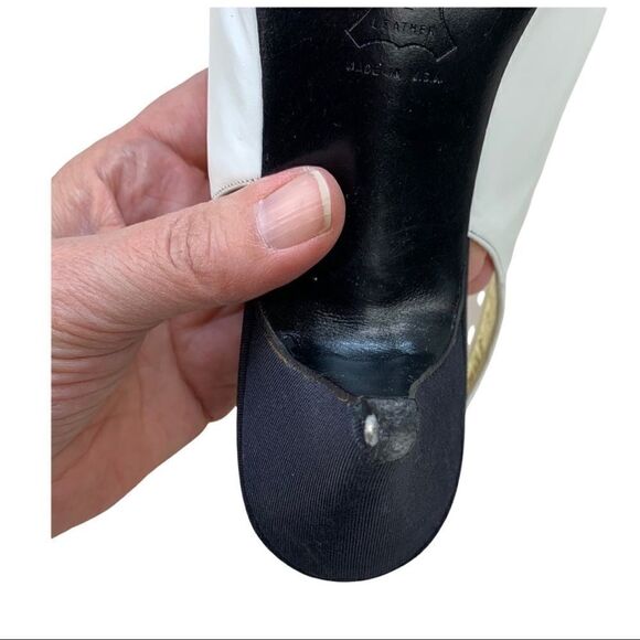 Saks Fifth Avenue Fenton Last Slingback White Leather Black Bow 8 Vintage - Picture 9 of 12